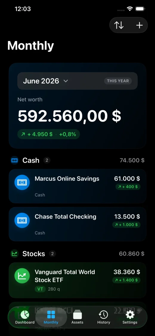Holdings monthly view on iPhone